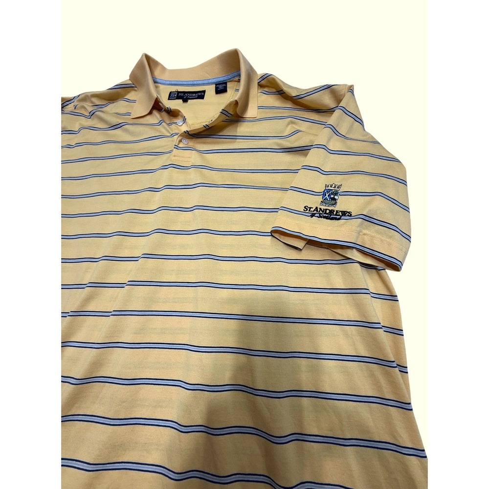 St Andrews of Scotland Mens XL Golf Polo Shirt Yellow Striped Short Sleeve